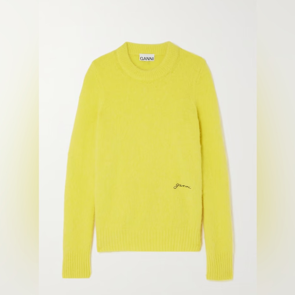 Ganni Embroidered brushed alpaca-blend sweater